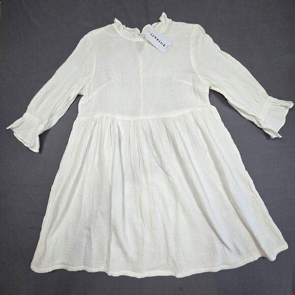 Dresses & Skirts - NEW White Ruffle Neck Cotton Blend Dress Medium Beachy Boho